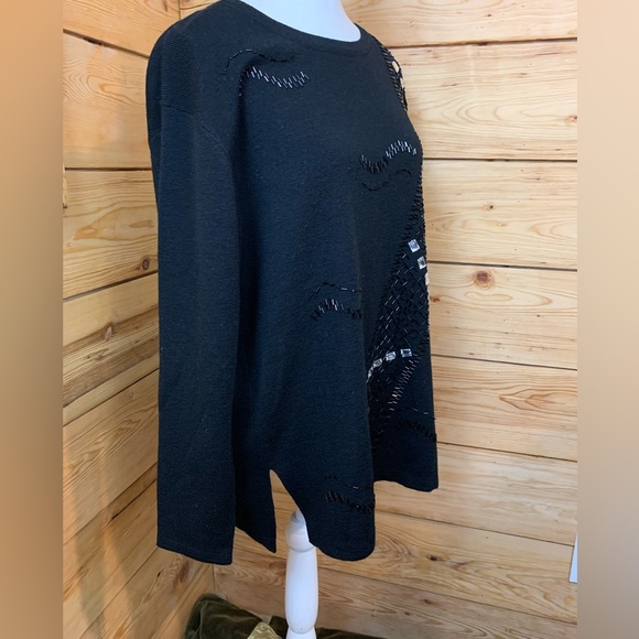 Vintage Women's Black Sweater Oversized Bejewelled Sparkles Shimmer Large - Picture 4 of 5